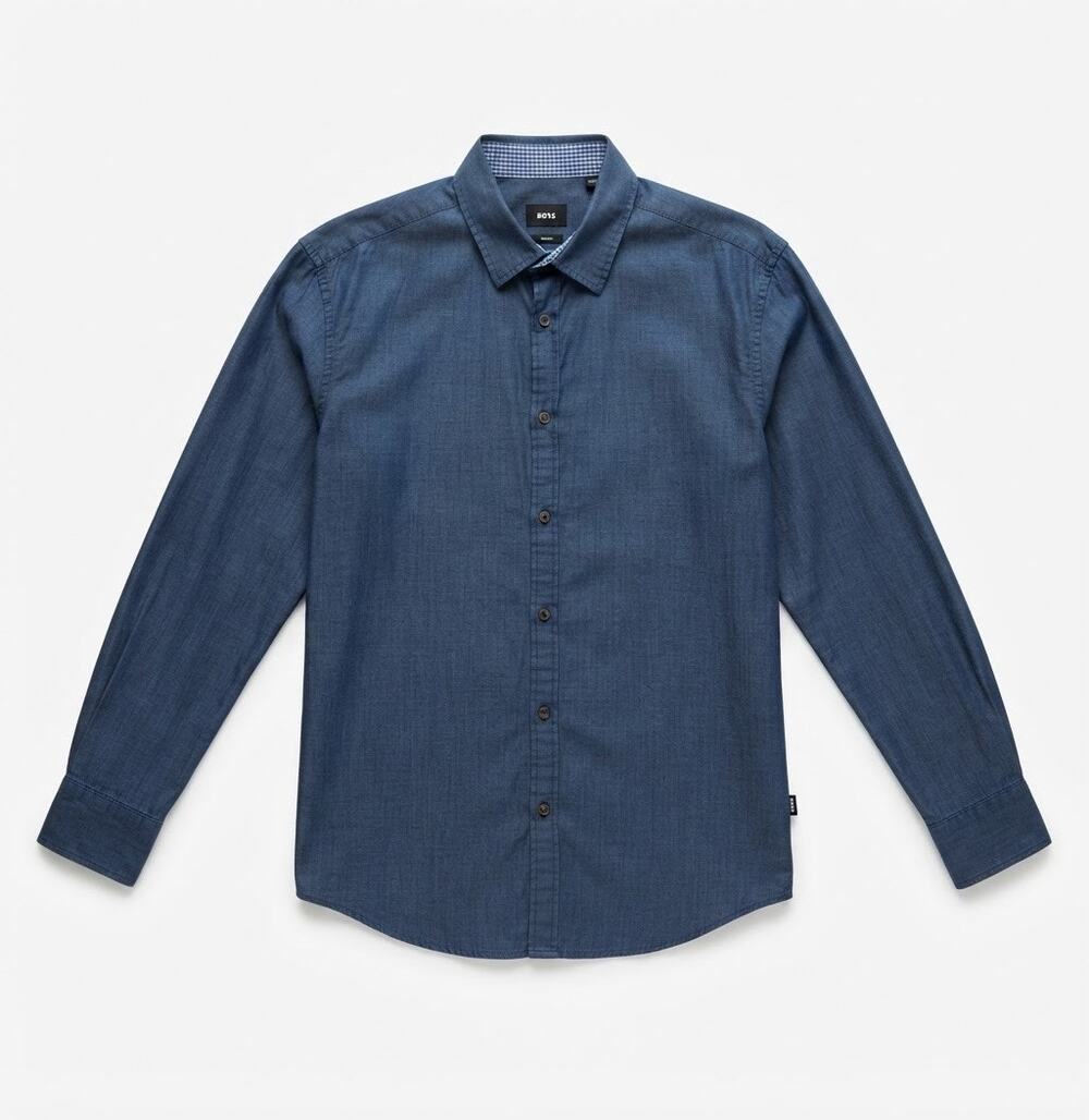 HUGO BOSS Men Blue Long Sleeve Slim Fit Button-Down Shirt Smart Casual Designer
